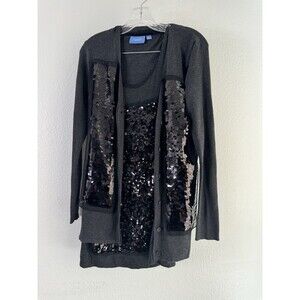 Simply Vera Vera Wang Dark Gray Tank Top Cardigan Sequin Matching Set Top Large
